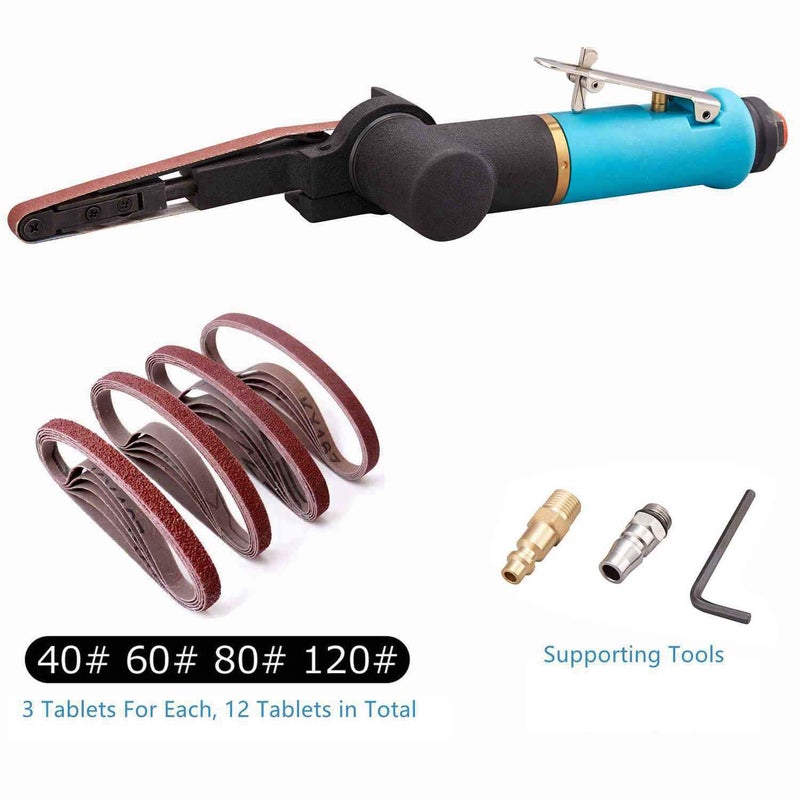 Minimprover Pneumatic Tool Air Belt Sander,1/4" Air Inlet,Air Belt Sander (3/8" x 13") with 12pc Belts (#40ï¼Œ#60ï¼Œ80#ï¼Œ120#),3/8" Air Belt Grinder For Aluminium, Iron, Steel And Etc. Metal Polishing - Image 2